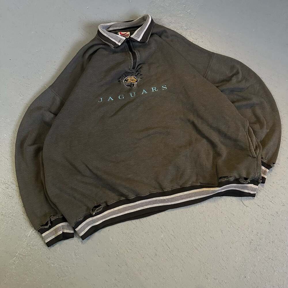 Vintage 90s Jacksonville Jaguars NFL Distressed Waffle Knit Quarter Zip Pullover